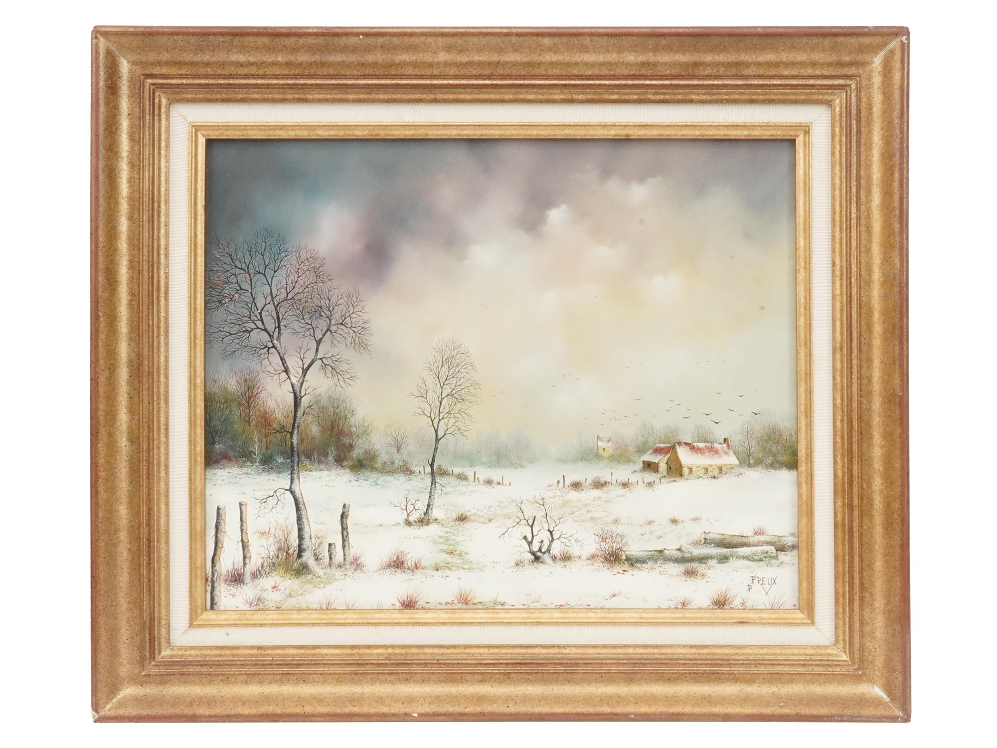 WINTER LANDSCAPE OIL PAINTING SIGNED PIERRE PREUX PIC-0